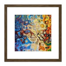 Image of Bright Colourful Abstract Shapes Painting Square Framed Wall Art 9X9 In