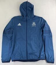 Image of Adidas 2017 Boston Marathon ClimaProof Windbreaker Jacket Mens Small Blue Hooded