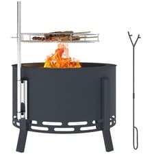 Image of 58cm Round Garden Fire Pit BBQ Grill Outdoor Steel Patio Heater With Poker