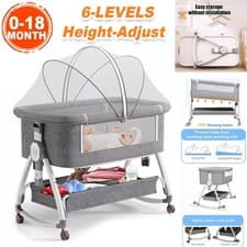 Image of 4in1 Baby Bedside Crib Sleeper Bassinet Height adjustable Infant Newborn Cot Bed