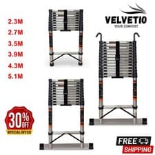 Image of Telescopic Ladder with Hook & Bar Stainless Steel Extendable Ladder 150Kg Load