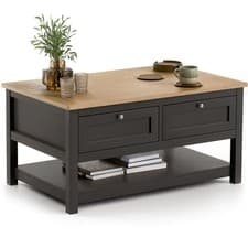 Image of Christow Coffee Table Oak-Effect Top Shelf & 2 Drawers H43cm x W86cm x D55cm