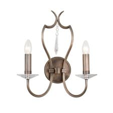 Image of Twin Wall Light Cut Glass Droplets Shades Can Be Added Dark Bronze LED E14 60W