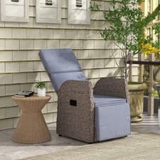 Image of Outdoor Recliner Chair w/ Cushion, Rattan Reclining Lounge Chair w/ Side Table