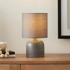 Image of Hebe Ribbed Ceramic Table Lamp Beautiful Decor Accent 25x14Cm Graphite