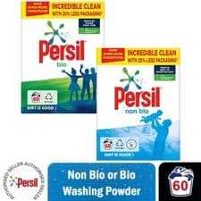 Image of 1x/2x 60W Persil Bio/Non-Bio Washing Powder with Biodegradable Ingredients, 3kg