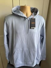 Image of HUGO BOSS MENS WeTALK TERRY COTTON LOGO HOODIE PASTEL BLUE SZ XL BNWT RRP £119🤩