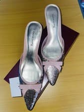 Image of Emilio Luca Kitten Heeled Mules With Sequin Detail Size 6 NEW