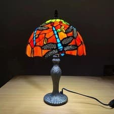 Image of Stained Glass Tiffany Table Lamp Traditional Shade Handcrafted Living Room Light