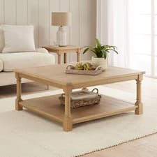 Image of Oak Coffee Table Square Classic Whitewash Bedroom Furniture Home Decor