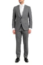 Image of Hugo Boss "Huge6/Genius5" Men's 100% Wool Plaid Slim Gray Two Button Suit