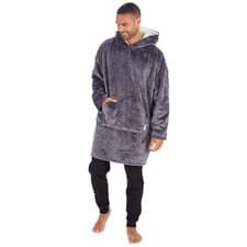 Image of Mens Wearable Blanket Oversized Sherpa Fleece Hoodie Football Gaming Embossed UK