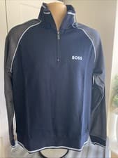 Image of HUGO BOSS MENS TRACKSUIT QUARTER ZIP JACKET DARK BLUE/GREY SZ MED BNWT RRP £99🤩