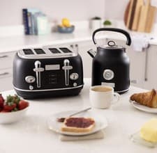 Image of 1.7L Kettle & 4 Slice Toaster Set in Matt Black and Silver - grade B return