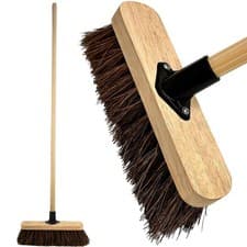 Image of 10” Outdoor Garden Brush Stiff Bassine Bristle Wooden Handle Patio Cleaning