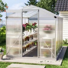 Image of Walk-In Garden Greenhouse Polycarbonate Heavy Duty Aluminum Frame w/ Roof Vent