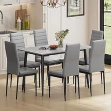 Image of Dining Table and Chairs Set of 4/6, 120CM Marble Effect Dining Table for Kitchen