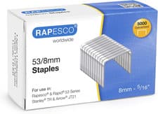 Image of Rapesco 0750 Type 53/8 Mm Galvanised Tacker Staples, Pack of 5000