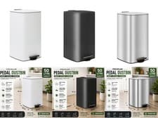 Image of 1x 50L Square Stainless Steel Kitchen Pedal Bin Modern Rubbish Waste Dustbin UK