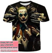 Image of Comics Joker T-Shirt Cartoon Double-Sided Unisex Adult Size Large Medium Small