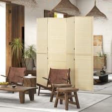 Image of Room Divider 4 Panel Folding Freestanding Privacy Screen Natural, Refurbished