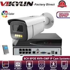 Image of VIKYLIN 8CH 8POE NVR Systems 24h Full Color Bullet 5MP IP CAMERA MIC Outdoor Lot