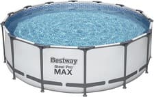 Image of Above Ground Swimming Pool Set 14ft, Bestway Steel Pro Round Frame Pool, Grey