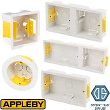 Image of Appleby Dry Lining Plasterboard Fast Fix Back Boxes 35mm 47mm 1G 2G Dual Round