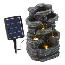 Image of Cascading Water Feature Solar Powered Outdoor LED Fountain Waterfall Decor UK