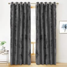 Image of Thick Blackout Crushed Velvet Curtains Eyelet Ring Top Ready Made Pair Curtain
