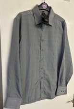 Image of Simon Clark Men’s New Grey Regular Fit Long Sleeve Lightweight Shirt Size Medium