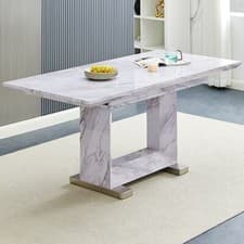 Image of Lorence Extendable High Gloss Dining Table In Grey Marble Effect