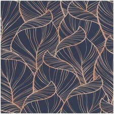 Image of Rasch Rhapsody Navy Blue Leaves Paste The Wall Wallpaper Copper Metallic