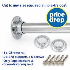 Image of Wardrobe Pole Hanging Rail Chrome Clothes Pole 25mm Round Tube Free End Supports