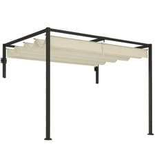 Image of 2 x 3(m) Lean To Steel Pergola Moving Fabric Canopy Outdoor Garden Shades Khaki
