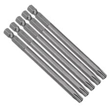 Image of 5 Pcs 1/4" Hex Shank T30 Magnetic Security Torx Screwdriver Bits 100mm Length