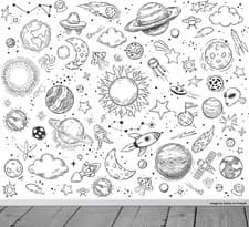 Image of Doodles Space Planets Modern Wallpaper Feature Wall Mural Bedroom Kids Abstract