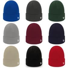 Image of NEW ERA BEANIE HAT PLAIN MENS BLACK CUFFED KNITTED WINTER WARM FLAG KNIT CAP
