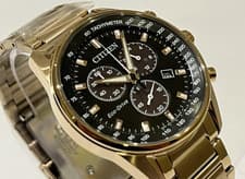 Image of CITIZEN AT2398-72E MENS ROSE GOLD TACHYMETER ECO-DRIVE BLACK CHRONO DIAL WATCH
