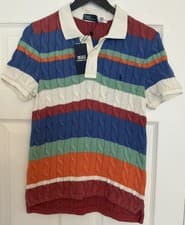 Image of Polo Ralph Lauren  Womens Stripped Cable Knit Cotton Jumper SizeL