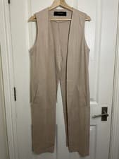 Image of Zara Basic Long Suede Style Waistcoat Beige Size Small New Without Tags