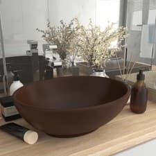Image of VidaXL Luxury Basin Oval-shaped Matt Dark Brown 40x33 cm Ceramic