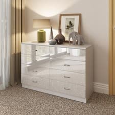 Image of White Gloss 8 Drawer Chest of Drawers Bedroom Furniture Matt White Frame