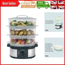 Image of 3 Tier Food Steamer 9L - Digital Timer, Instant Steam, Stainless Steel & Black