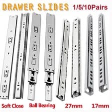 Image of Metal Drawer Runners Ball Bearing Groove Cabinet Draw Slides Rail 17mm 27mm 45mm
