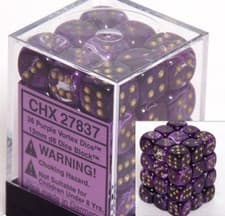 Image of Chessex Dice D6 Sets: Vortex Purple With Gold - 12Mm Six Sided Die (36) Block Of