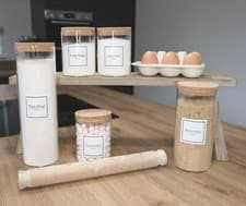 Image of Glass storage Jars with Cork lids, Pantry Jars, Food Jars, Labelled storage