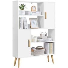 Image of 4-Tier Bookshelf with 2 Storage Cabinets Open Bookcase Display Shelf White