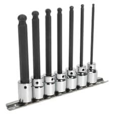Image of Ball-End Hex Socket Bit Set 7pc 3/8"Sq Drive 110mm Metric | AK62256 Sealey New