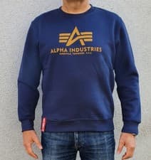 Image of Alpha Industries Basic Sweatshirt Men Pullover Sweater New Navy Wheat